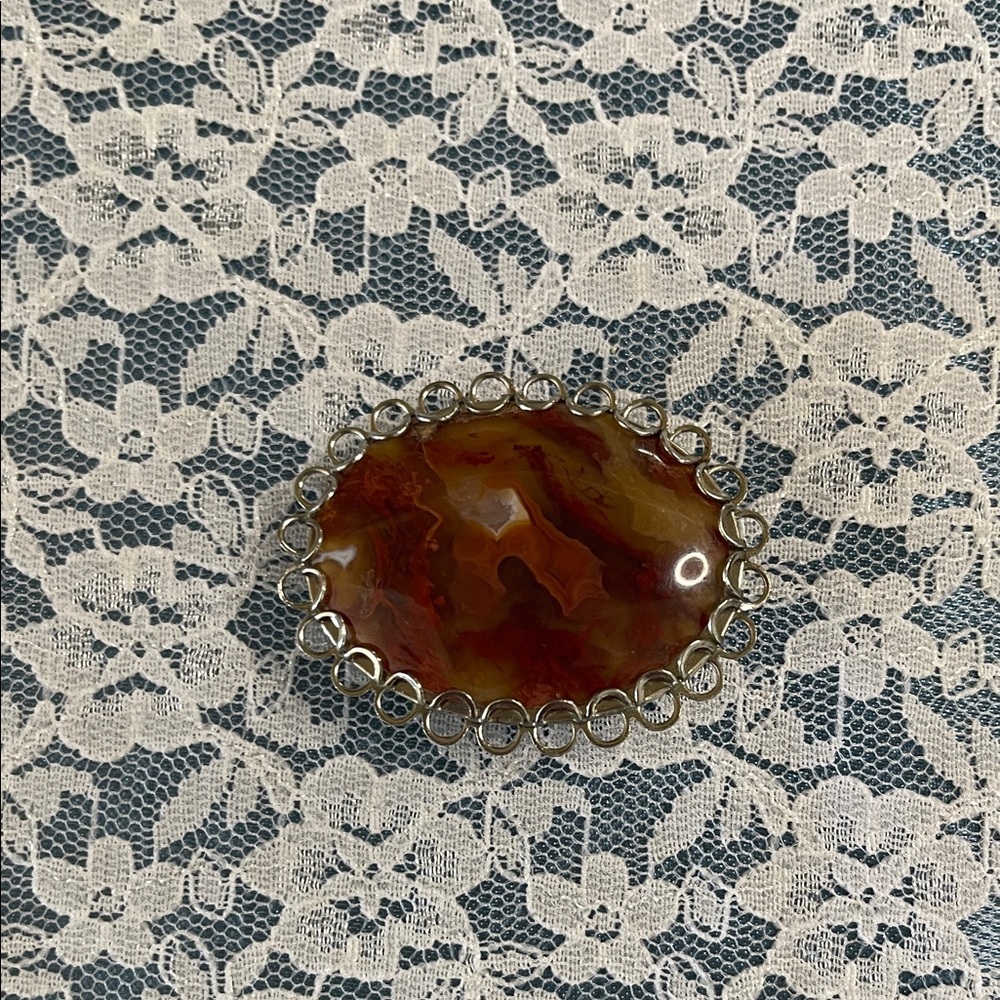 Vintage banded agate stone brooch